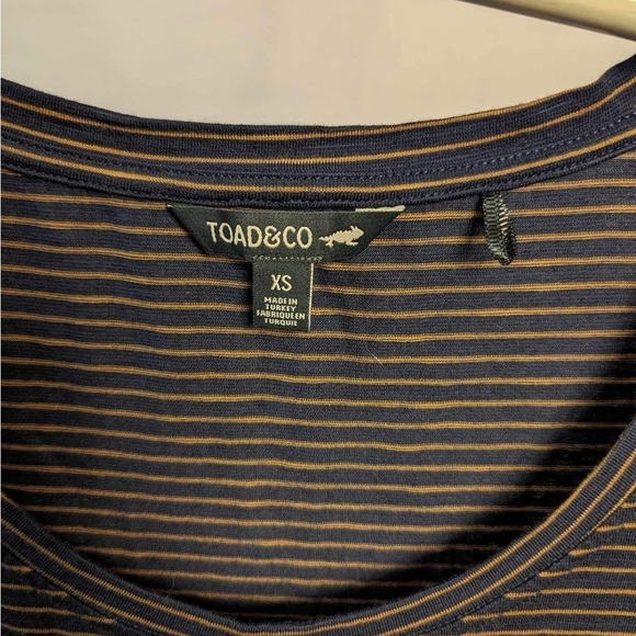 Toad&Co Women’s Ruffilita SS Striped Navy Organic Cotton T-Shirt Dress- Size XS - Picture 4 of 8